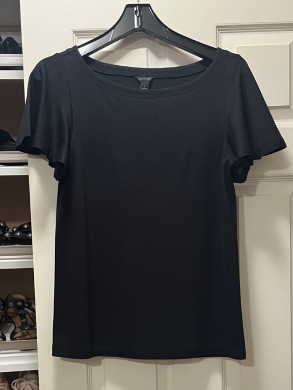 Ann Taylor Black Flutter Sleeve  Jersey Top